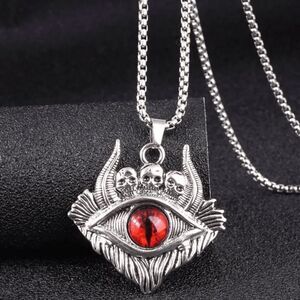 Evil Red Eye Skull Stainless Steel Pendant Necklace